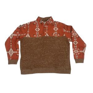 Hooey Pullover Sweater Mens Extra Large Brown Aztec 1/4 Snap Western Outfitter